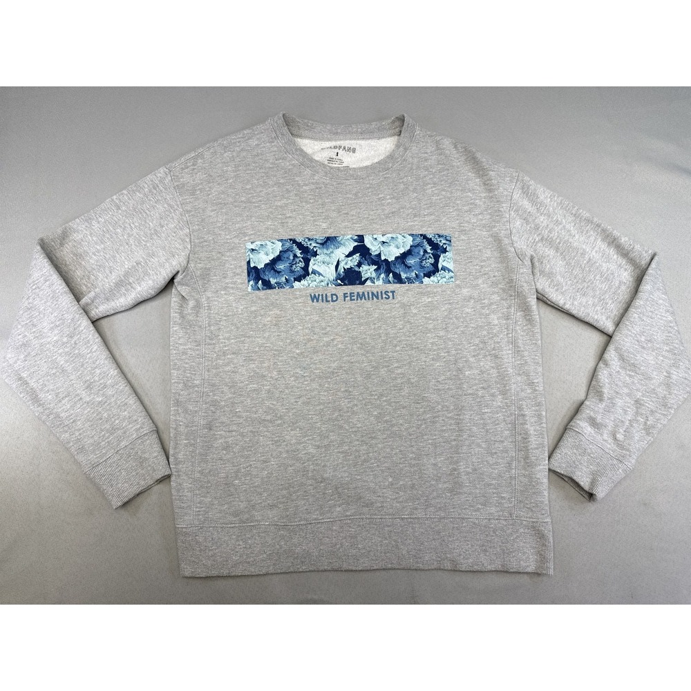 WILDFANG Wild Feminist Graphic Pullover Sweatshirt S Grey Crewneck Long Sleeve